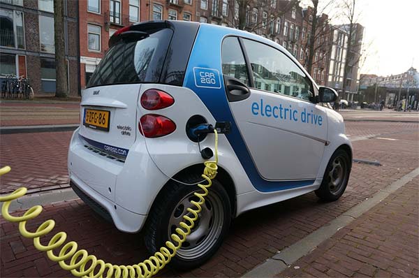 Electric car charging on the street